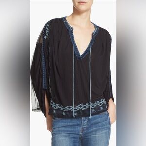 Free People Eden Embroidered Peasant Top in Black, Size S